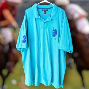 U.S. Polo Assn. Big Pony y2k Men's Teal Blue Short Sleeve Polo Shirt 4XLT Tall